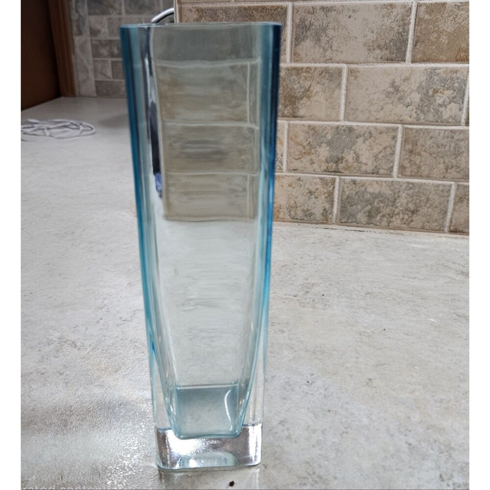 Vintage Sommerso Hand Blown Art Glass Vase Light Blue Mid Century Modern 7 in